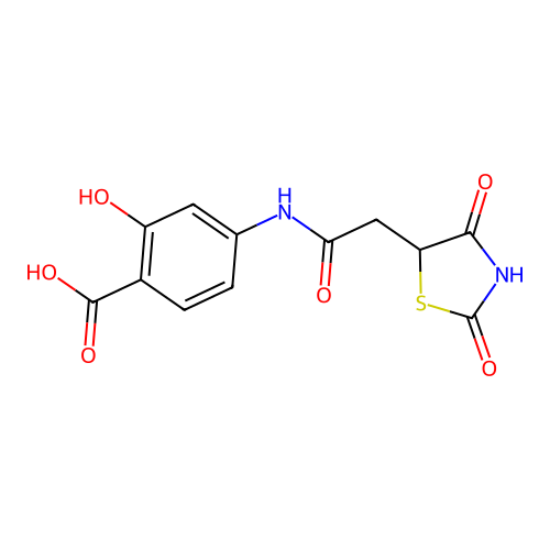 4-{[(2,4-Dioxo-1,3-thiazolidin-5-yl)acetyl]amino}-2-hydroxybenzoic acid structure