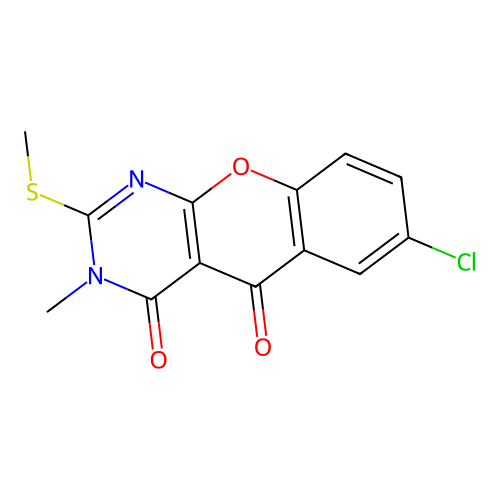 7-chloro-3-methyl-2-(methylthio)-3H-chromeno[2,3-d]pyrimidine-4,5-dione structure