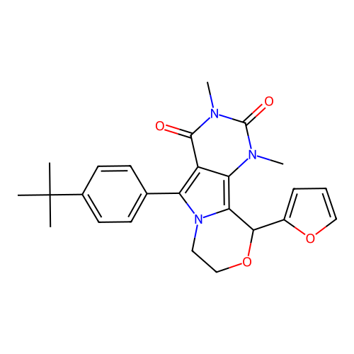 5-(4-(tert-butyl)phenyl)-10-(furan-2-yl)-1,3-dimethyl-7,8-dihydro-1H-pyrimido[4',5':3,4]pyrrolo[2,1-c][1,4]oxazine-2,4(3H,10H)-dione structure