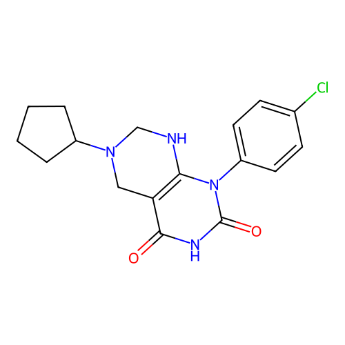 1-(4-chlorophenyl)-6-cyclopentyl-5,6,7,8-tetrahydropyrimido[4,5-d]pyrimidine-2,4(1H,3H)-dione structure