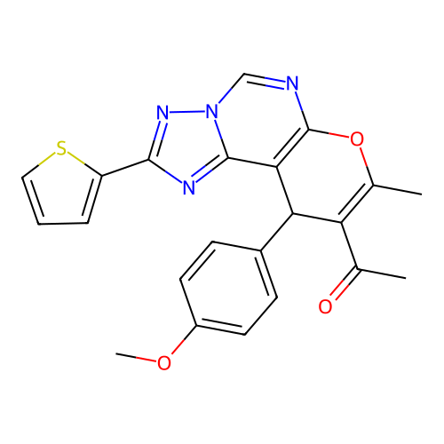 1-(10-(4-methoxyphenyl)-8-methyl-2-(thiophen-2-yl)-10H-pyrano[3,2-e][1,2,4]triazolo[1,5-c]pyrimidin-9-yl)ethanone structure
