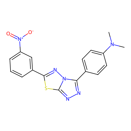 N,N-dimethyl-4-(6-(3-nitrophenyl)-[1,2,4]triazolo[3,4-b][1,3,4]thiadiazol-3-yl)aniline structure