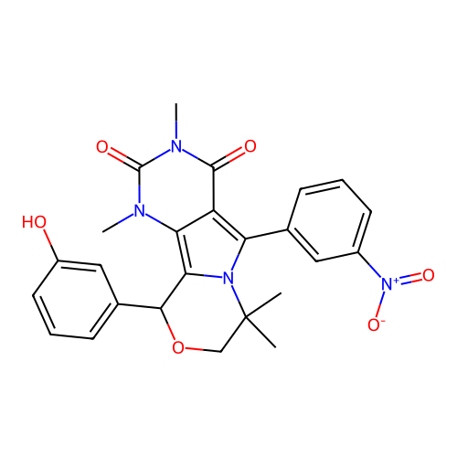 10-(3-hydroxyphenyl)-1,3,7,7-tetramethyl-5-(3-nitrophenyl)-1,7,8,10-tetrahydro-2H-pyrimido[4',5':3,4]pyrrolo[2,1-c][1,4]oxazine-2,4(3H)-dione structure