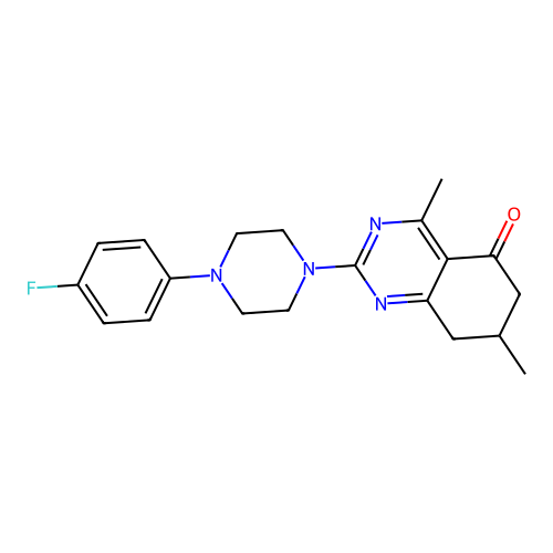 2-(4-(4-fluorophenyl)piperazin-1-yl)-4,7-dimethyl-7,8-dihydroquinazolin-5(6H)-one structure