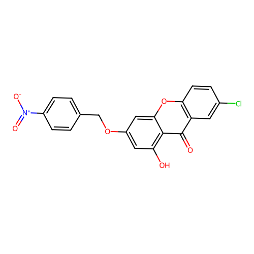 7-chloro-1-hydroxy-3-((4-nitrobenzyl)oxy)-9H-xanthen-9-one structure