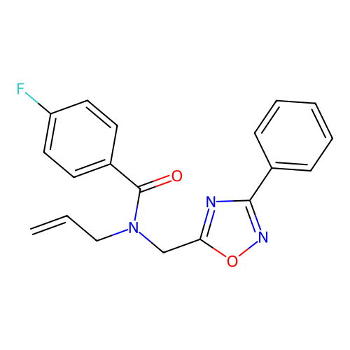 4-fluoro-N-[(3-phenyl-1,2,4-oxadiazol-5-yl)methyl]-N-prop-2-enylbenzamide structure
