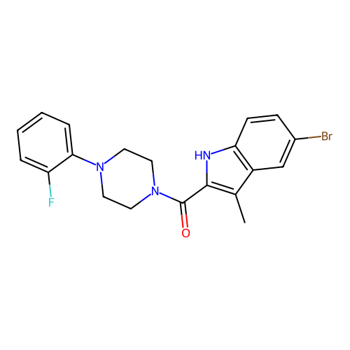 (5-bromo-3-methyl-1H-indol-2-yl)(4-(2-fluorophenyl)piperazin-1-yl)methanone structure