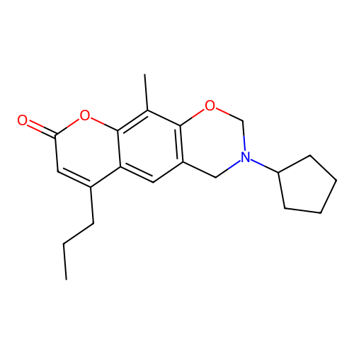 3-cyclopentyl-10-methyl-6-propyl-3,4-dihydrochromeno[6,7-e][1,3]oxazin-8(2H)-one structure