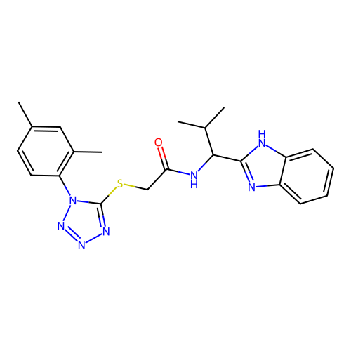 N-(1-(1H-benzo[d]imidazol-2-yl)-2-methylpropyl)-2-((1-(2,4-dimethylphenyl)-1H-tetrazol-5-yl)thio)acetamide structure