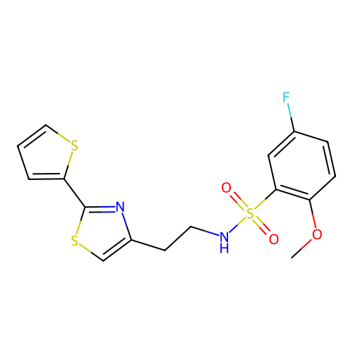 5-fluoro-2-methoxy-N-(2-(2-(thiophen-2-yl)thiazol-4-yl)ethyl)benzenesulfonamide structure