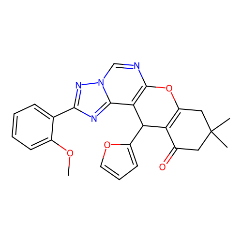 12-(furan-2-yl)-2-(2-methoxyphenyl)-9,9-dimethyl-8,9,10,12-tetrahydro-11H-chromeno[3,2-e][1,2,4]triazolo[1,5-c]pyrimidin-11-one structure