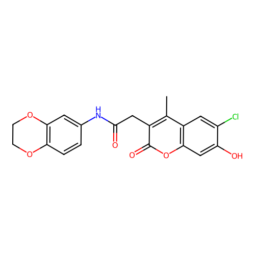 2-(6-chloro-7-hydroxy-4-methyl-2-oxo-2H-chromen-3-yl)-N-(2,3-dihydro-1,4-benzodioxin-6-yl)acetamide structure