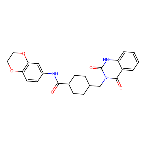 N-(2,3-dihydrobenzo[b][1,4]dioxin-6-yl)-4-((2,4-dioxo-1,2-dihydroquinazolin-3(4H)-yl)methyl)cyclohexanecarboxamide structure