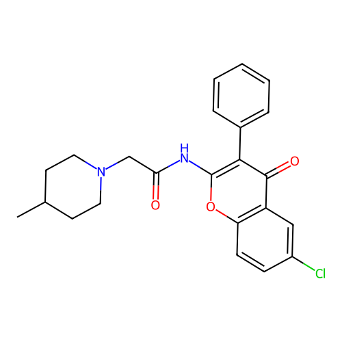 N-(6-chloro-4-oxo-3-phenyl-4H-chromen-2-yl)-2-(4-methylpiperidin-1-yl)acetamide structure