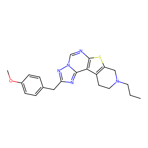 2-(4-methoxybenzyl)-9-propyl-8,9,10,11-tetrahydropyrido[4',3':4,5]thieno[3,2-e][1,2,4]triazolo[1,5-c]pyrimidine structure