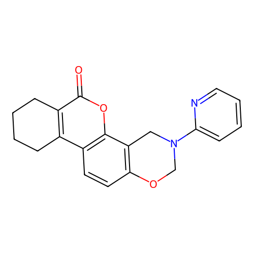 3-pyridin-2-yl-2,4,7,8,9,10-hexahydroisochromeno[3,4-f][1,3]benzoxazin-6-one structure