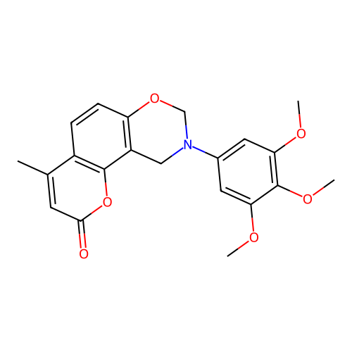 4-methyl-9-(3,4,5-trimethoxyphenyl)-8,10-dihydropyrano[2,3-f][1,3]benzoxazin-2-one structure
