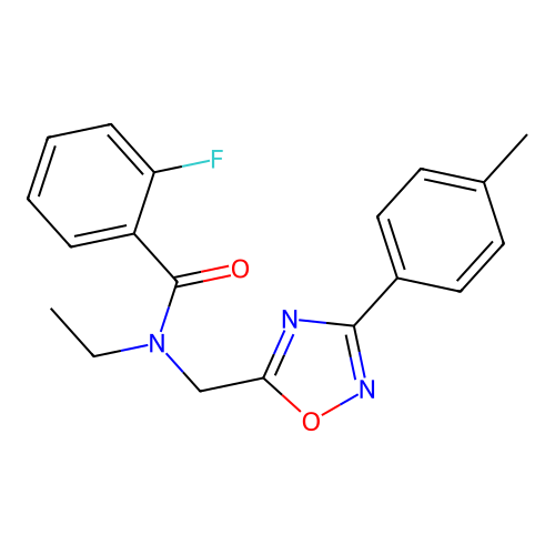 N-ethyl-2-fluoro-N-[[3-(4-methylphenyl)-1,2,4-oxadiazol-5-yl]methyl]benzamide structure