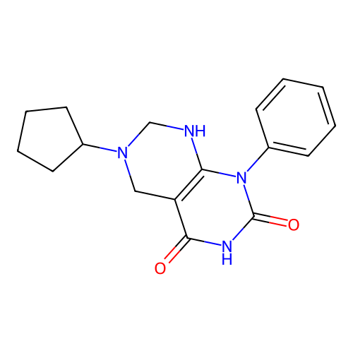 6-cyclopentyl-1-phenyl-5,6,7,8-tetrahydropyrimido[4,5-d]pyrimidine-2,4(1H,3H)-dione structure