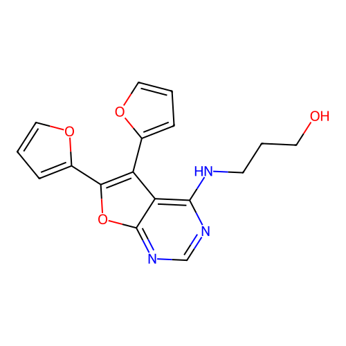 3-((5,6-Di(furan-2-yl)furo[2,3-d]pyrimidin-4-yl)amino)propan-1-ol structure