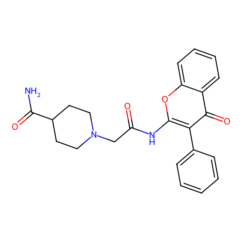 1-(2-oxo-2-((4-oxo-3-phenyl-4H-chromen-2-yl)amino)ethyl)piperidine-4-carboxamide structure