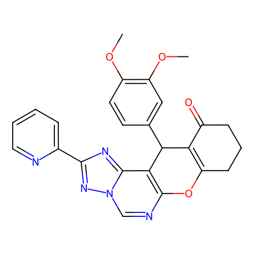 12-(3,4-dimethoxyphenyl)-2-(pyridin-2-yl)-8,9,10,12-tetrahydro-11H-chromeno[3,2-e][1,2,4]triazolo[1,5-c]pyrimidin-11-one structure