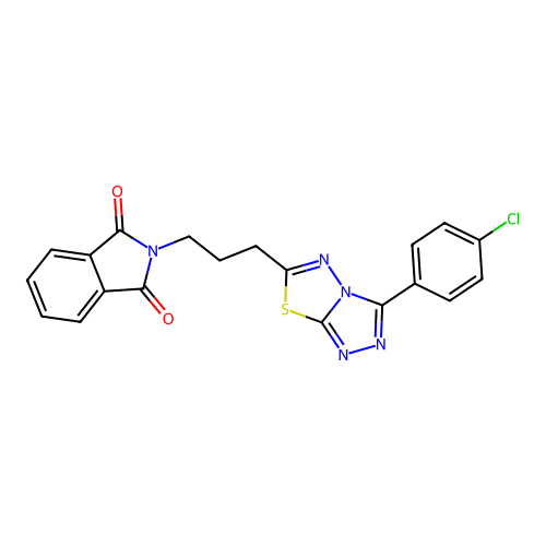 2-{3-[3-(4-chlorophenyl)[1,2,4]triazolo[3,4-b][1,3,4]thiadiazol-6-yl]propyl}-1H-isoindole-1,3(2H)-dione structure