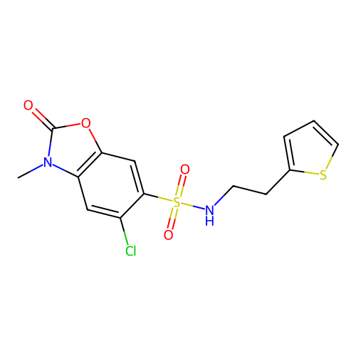 5-chloro-3-methyl-2-oxo-N-(2-thiophen-2-ylethyl)-1,3-benzoxazole-6-sulfonamide structure