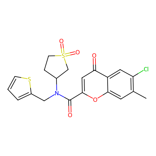 6-chloro-N-(1,1-dioxidotetrahydrothiophen-3-yl)-7-methyl-4-oxo-N-(thiophen-2-ylmethyl)-4H-chromene-2-carboxamide structure