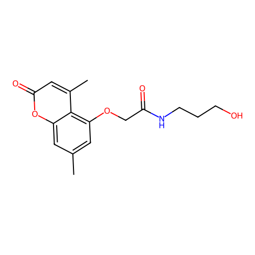 2-((4,7-dimethyl-2-oxo-2H-chromen-5-yl)oxy)-N-(3-hydroxypropyl)acetamide structure