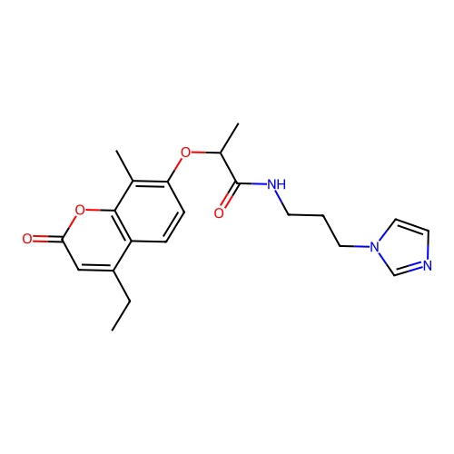 2-(4-ethyl-8-methyl-2-oxo-chromen-7-yl)oxy-N-(3-imidazol-1-ylpropyl)propanamide structure