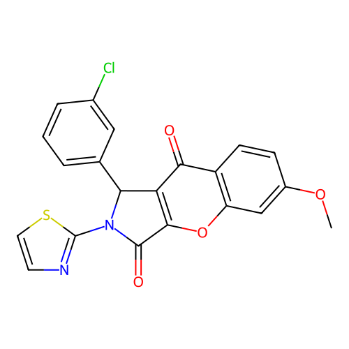 1-(3-chlorophenyl)-6-methoxy-2-(1,3-thiazol-2-yl)-1,2-dihydrochromeno[2,3-c]pyrrole-3,9-dione structure