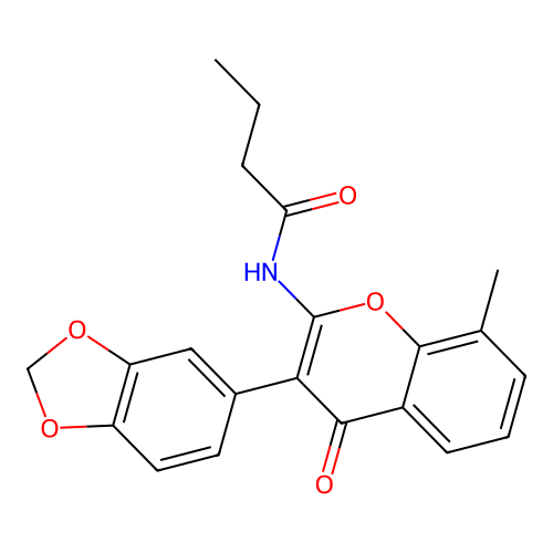N-[3-(1,3-benzodioxol-5-yl)-8-methyl-4-oxochromen-2-yl]butanamide structure