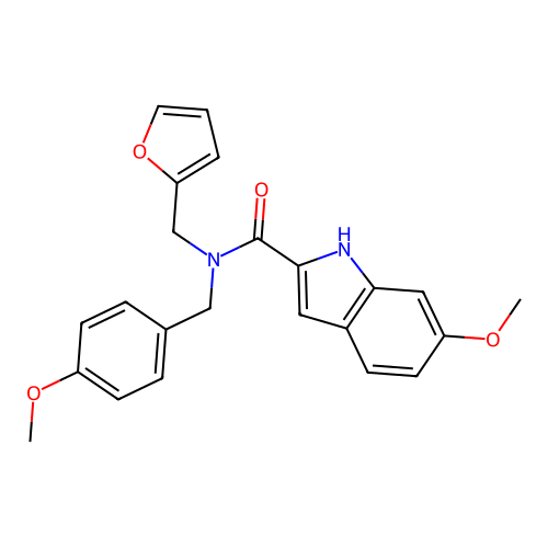 N-(furan-2-ylmethyl)-6-methoxy-N-(4-methoxybenzyl)-1H-indole-2-carboxamide structure