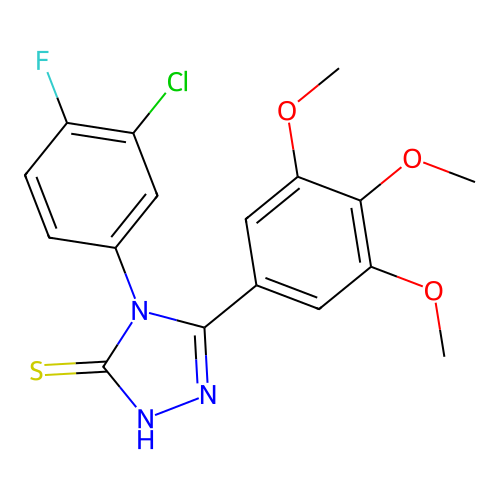 4-(3-chloro-4-fluorophenyl)-5-(3,4,5-trimethoxyphenyl)-4H-1,2,4-triazole-3-thiol structure