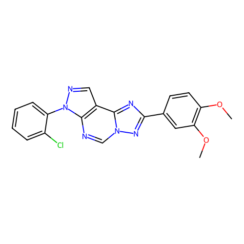 7-(2-chlorophenyl)-2-(3,4-dimethoxyphenyl)-7H-pyrazolo[4,3-e][1,2,4]triazolo[1,5-c]pyrimidine structure