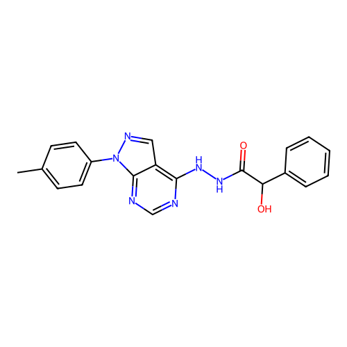 2-hydroxy-2-phenyl-N'-(1-(p-tolyl)-1H-pyrazolo[3,4-d]pyrimidin-4-yl)acetohydrazide structure