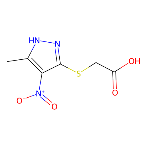 [(3-methyl-4-nitro-1H-pyrazol-5-yl)thio]acetic acid structure