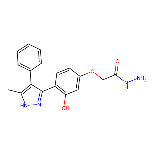 2-(3-hydroxy-4-(5-methyl-4-phenyl-1H-pyrazol-3-yl)phenoxy)acetohydrazide structure