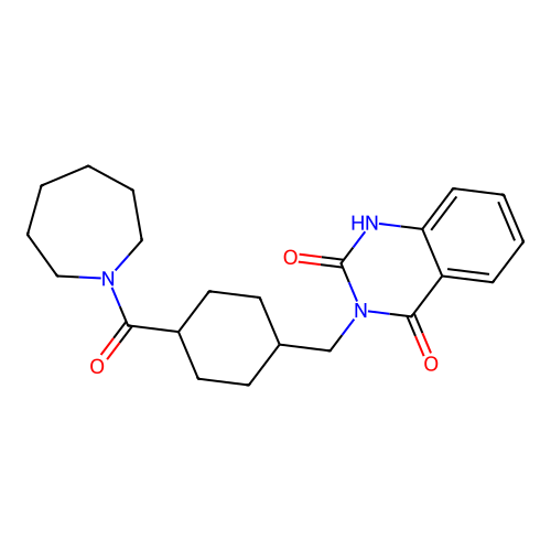 3-{[4-(azepan-1-ylcarbonyl)cyclohexyl]methyl}-2-hydroxyquinazolin-4(3H)-one structure