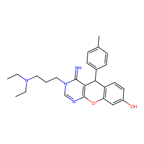 3-[3-(diethylamino)propyl]-4-imino-5-(4-methylphenyl)-5H-chromeno[2,3-d]pyrimidin-8-ol structure