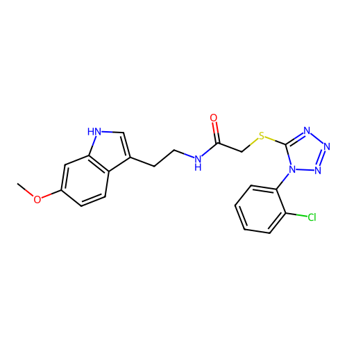 2-[1-(2-chlorophenyl)tetrazol-5-yl]sulfanyl-N-[2-(6-methoxy-1H-indol-3-yl)ethyl]acetamide structure