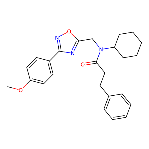 N-cyclohexyl-N-((3-(4-methoxyphenyl)-1,2,4-oxadiazol-5-yl)methyl)-3-phenylpropanamide structure