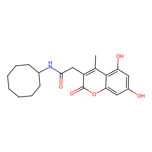 N-cyclooctyl-2-(5,7-dihydroxy-4-methyl-2-oxo-2H-chromen-3-yl)acetamide structure