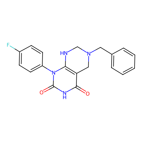 6-benzyl-1-(4-fluorophenyl)-2-hydroxy-5,6,7,8-tetrahydropyrimido[4,5-d]pyrimidin-4(1H)-one structure