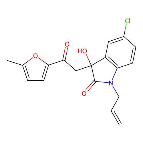 1-allyl-5-chloro-3-hydroxy-3-(2-(5-methylfuran-2-yl)-2-oxoethyl)indolin-2-one structure