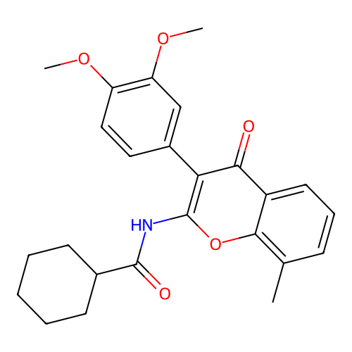 N-[3-(3,4-dimethoxyphenyl)-8-methyl-4-oxo-4H-chromen-2-yl]cyclohexanecarboxamide structure