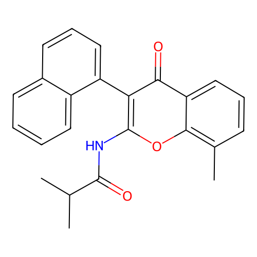 2-methyl-N-[8-methyl-3-(naphthalen-1-yl)-4-oxo-4H-chromen-2-yl]propanamide structure