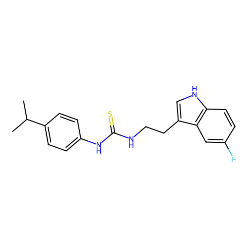 1-[2-(5-fluoro-1H-indol-3-yl)ethyl]-3-[4-(propan-2-yl)phenyl]thiourea structure