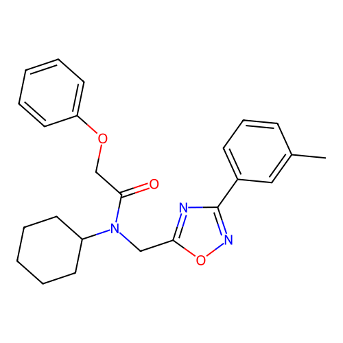 N-cyclohexyl-2-phenoxy-N-((3-(m-tolyl)-1,2,4-oxadiazol-5-yl)methyl)acetamide structure